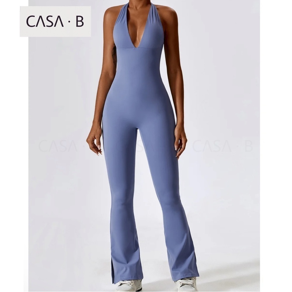 NEW to CASA B💫| EON Flared Essential Open Back halter tie Active Jumpsuit- Blue